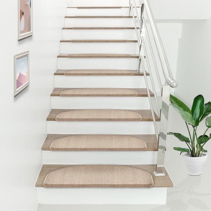 Lot de 15 marchettes descalier semi-circulaires antidérpantes 65 x 24 cm avec bord beige