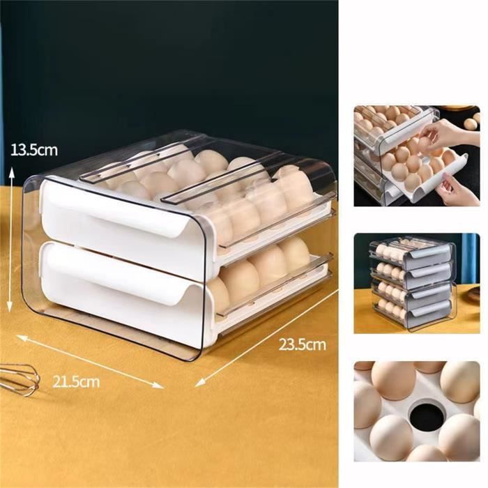 Boîte à Œufs Tiroir Double Couche - Pour Réfrigérateur - Plastique Transparent
