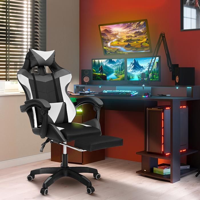 IDMARKET Fauteuil de gaming ALEX réglable avec repose pied coussin de tête et coussin lombaire et - vue 4