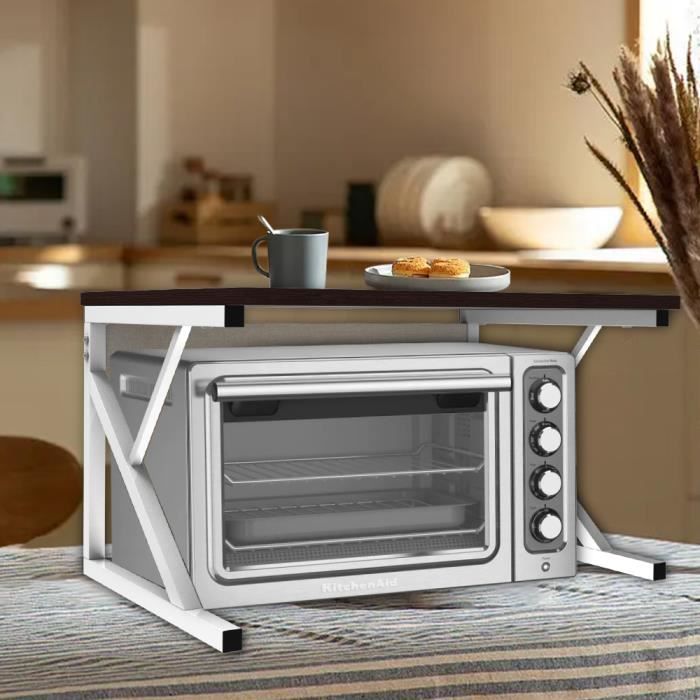 Support à 2 Niveaux Pour Four Micro-ondes - En Métal Et Bois, 54x34,5x35 Cm - Gain De Place Cuisine