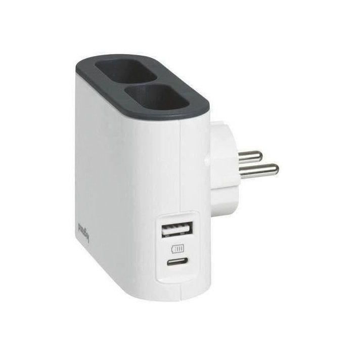 LEGRAND Quadriplite corner 2 prises 2P 6A USB A+C - Blanc et noir