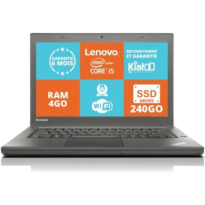 Lenovo - Ordinateur Portable ThinkPad T440 - Core i5 - RAM 4Go - Stockage SSD 240Go - Reconditionné - Windows 8 - Lenovo