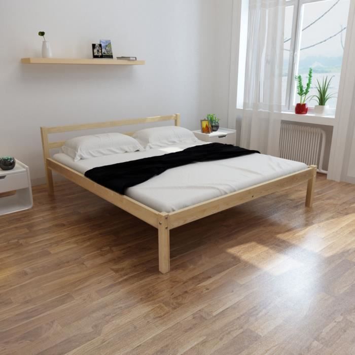 Lit En Bois De Pin Massif Naturel 200 X 160 Cm Style Rustique Pour Chambre A Coucher Ou Dortoir Achat Vente Structure De Lit Lit En Bois De Pin Massif Cdiscount
