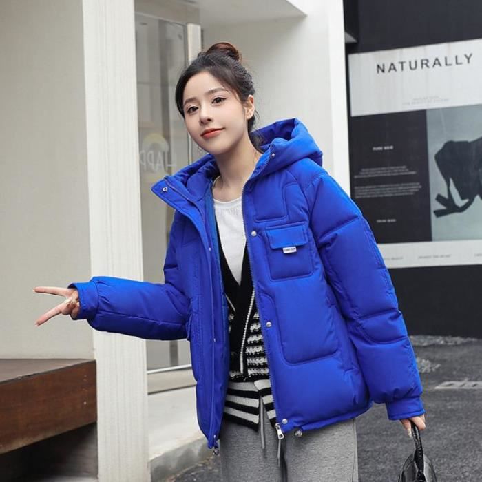 Manteau femme Hiver court Coton Nouvelle arrivee avec chapeau Mode Garder au chaud Bleu HN Bleu Cdiscount Pret a Porter