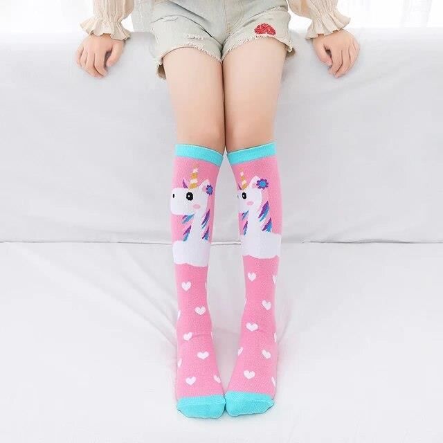 Lot De 3 Paires Chaussettes Hautes Rayées Pour Filles - Coton Coloré (Taille 5-10 Ans)