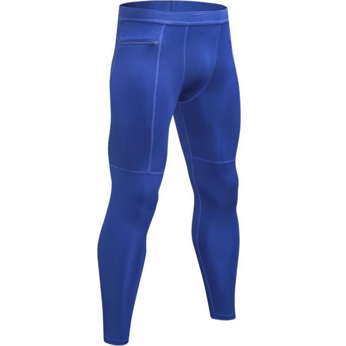Legging Sport Homme Pantalon de Fitness Avec Poche Zippee de Compression Collant Running Sechage Rapide