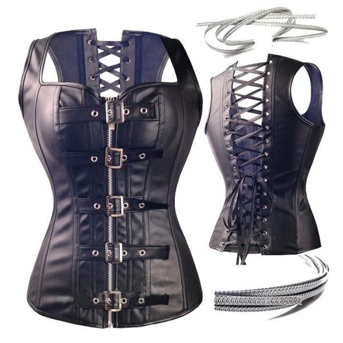 KUOSE Moulin Rouge - Corset Gothique + Mini Jupe Fendue + String, Grandes Tailles S à 6XL
