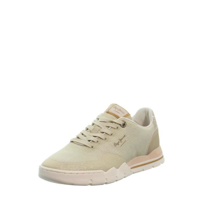 Pepe Jeans Baskets Femme - PEPE JEANS - Siena Woven 2 - Or - Lacets - Semelle Sport