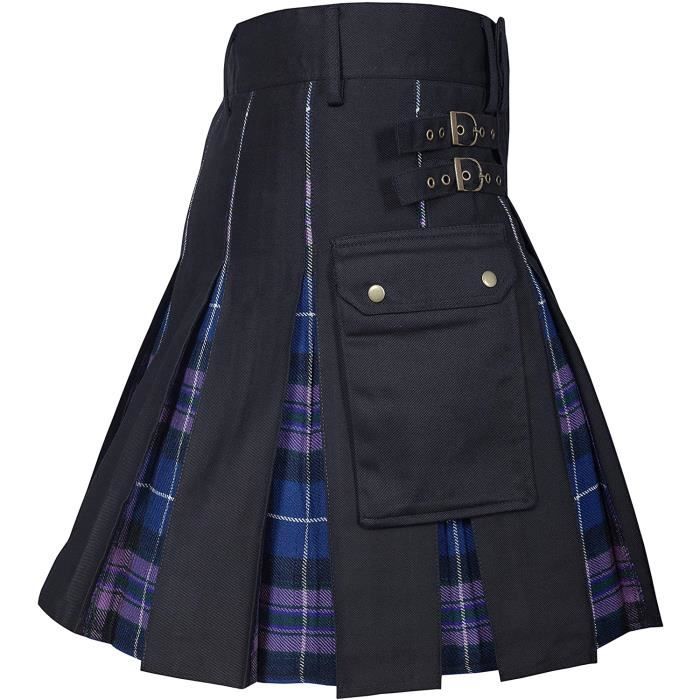 Kilt écossais Pour Homme En Coton - Taille élastique, Plissé, Motif Tartan, Style Gothique/médiéval, Avec Poche