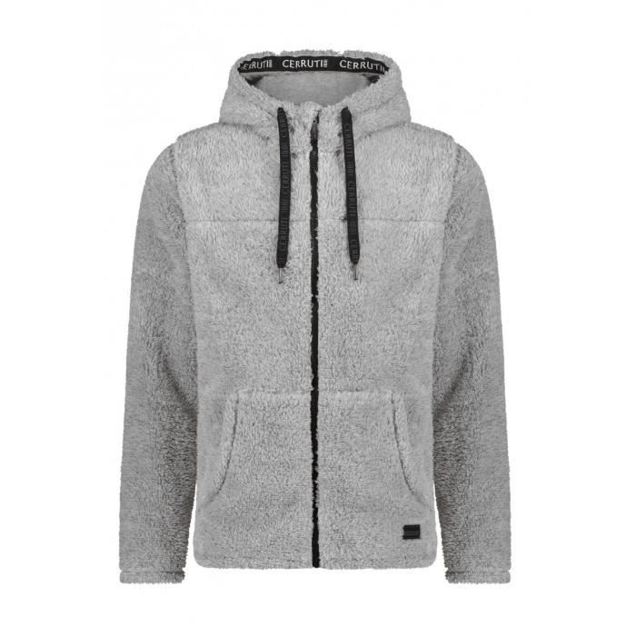 cerruti 1881 veste polaire duveteuse zipée à capuche livigno gris homme