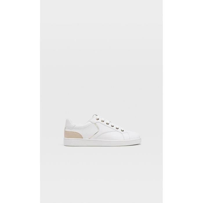 STRADIVARIUS Basket Blanche Sneakers Avec Détails Doré Taille 40