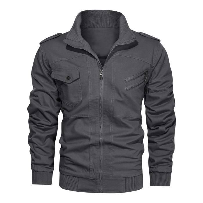 Veste Militaire Homme en Coton Mi saison Veste Cargo Col Montant