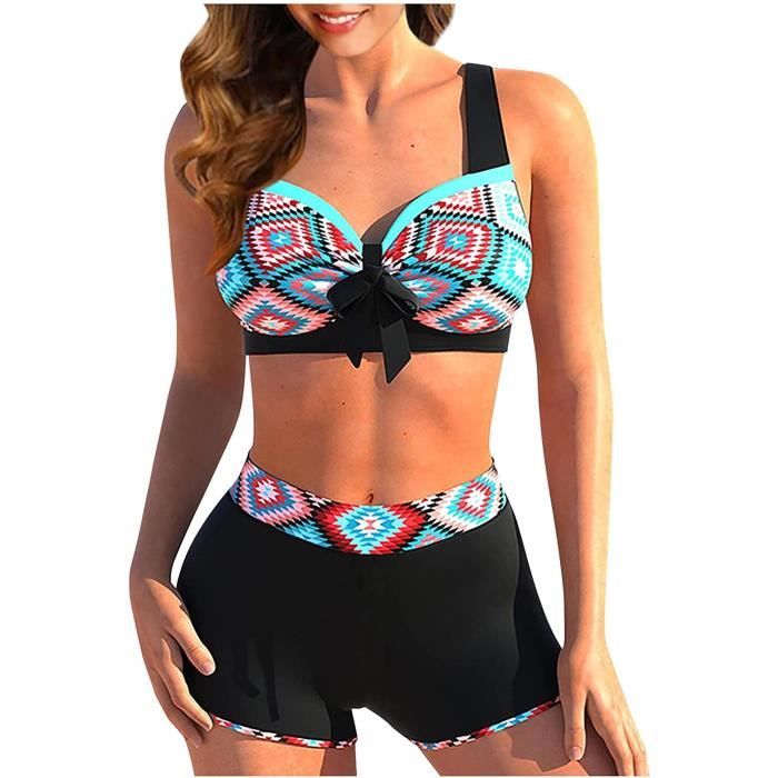 Maillot De Bain 2 Pièces Femme Taille Haute - Tankini Et Shorty - Grande Taille, Effet Amincissant - Imprimé été