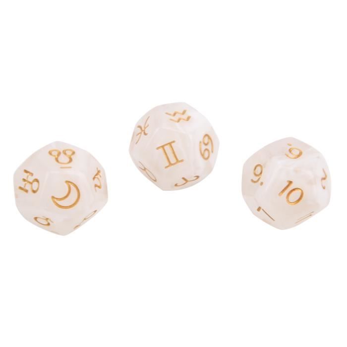 Dés De Divination En Acrylique 12 Faces – Lot De 3 – Motifs De Tarot, Phosphorescents, Pour Jeux De Société Et Fêtes