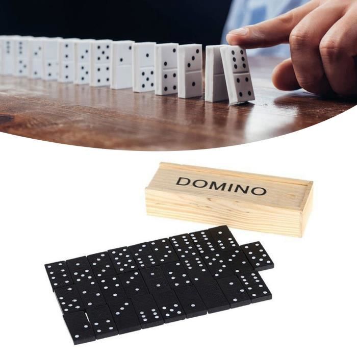 Jeu De Dominos Classique 28 Pièces - En Plastique épais, Points Colorés - Boîte En Bois De Rangement - Pour Famille, Adultes