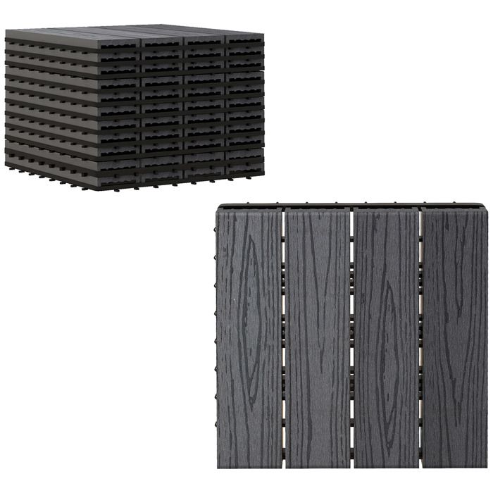 Outsunny - Dalles terrasse - WPC - 30x30x2.2cm - Gris