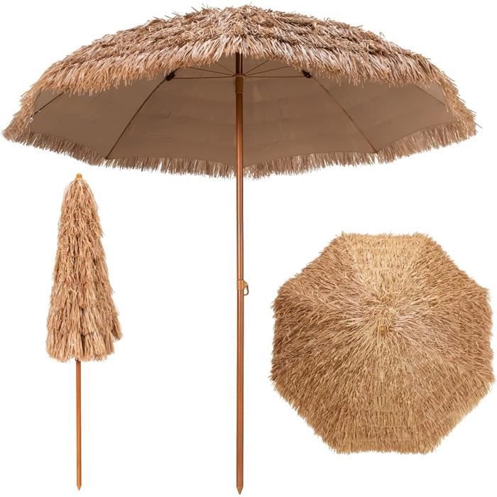 Parasol Exotique Paille Hawaïen - RELAX4LIFE - 8 Baleines en Acier - 7 Couches en Chaume - Parasol Plage - UPF50+ - Dia 243CM