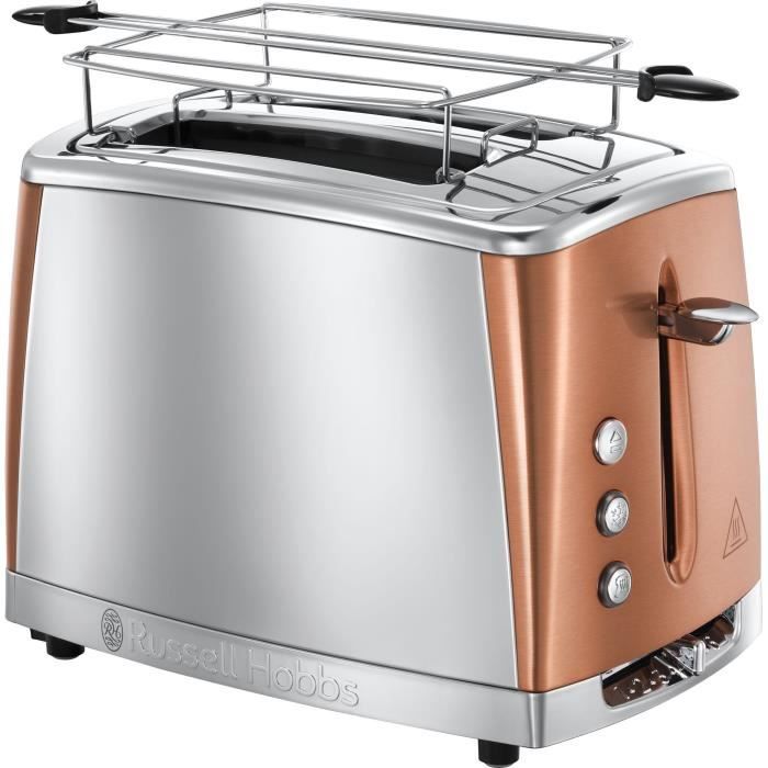 Grille-pain Luna - RUSSELL HOBBS - 2 tranches - Technologie Fast Toast - Inox & Cuivré Rosé