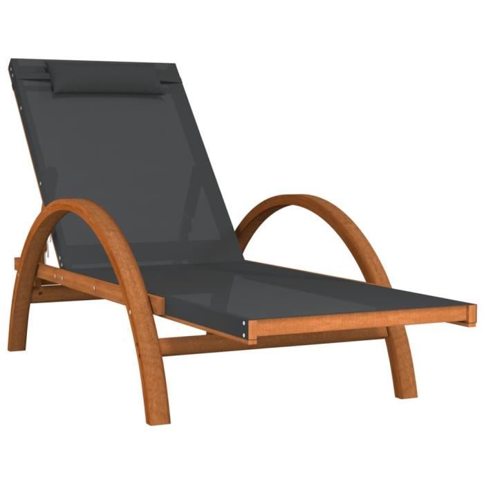 Bains de soleil - Chaise longue avec coussin gris textilène-bois massif peuplier - SALALIS - SP0230