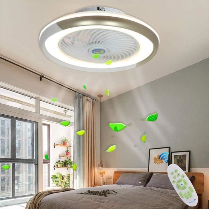 Plafonnier Avec Ventilateur Ventilateur Plafond LED 48cm Avec Télécommande - 36W 6 Vitesses - Blanc Pour Chambre Salon Ventilateur Lampe Bluetooth
