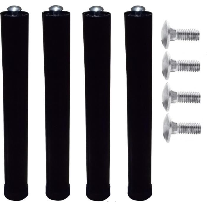 Lot De 4 Pieds Pour Sommier à Lattes - Longueur Max 50 Cm - Tube Fer 40 Mm Avec Embouts Plastique Et Vis