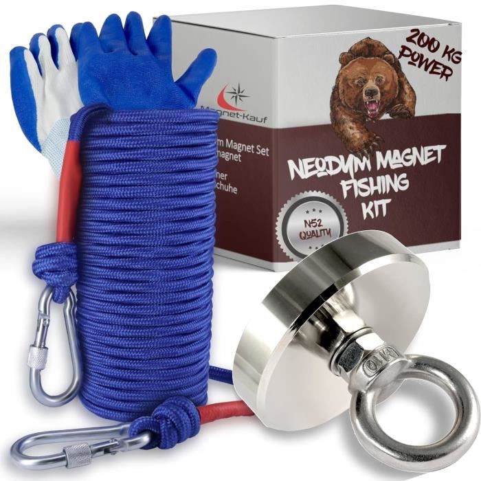 Kit de pêche magnétique avec corde de 20 m – Aimant néodyme super