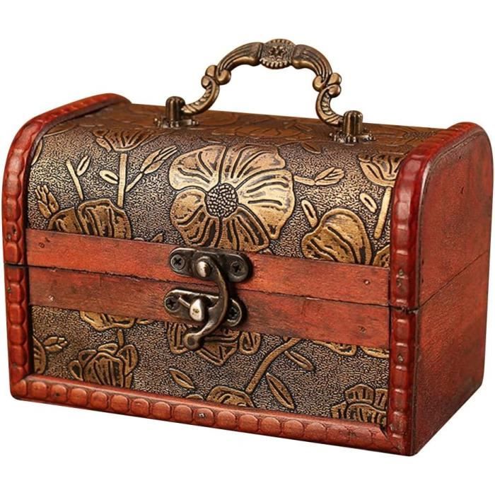 Coffre Au Trésor En Bois Katutude - 24x18.5x16cm, Cadenas, Style Pirate - Rangement Souvenirs