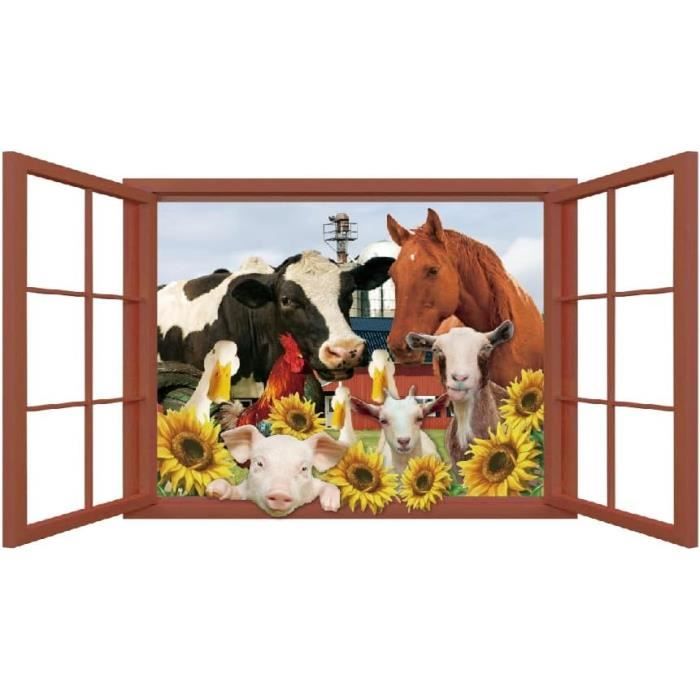 Sticker Mural 3D Tracteur Agriculture Cool - 60x90 Cm, Autocollant Fenêtre Vue Graphique Ultra-Réaliste