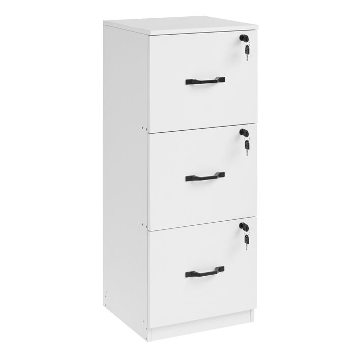 VASAGLE Caisson Bureau 3 Tiroirs Verrouillables – Support Imprimante, Rangement A4, Tringles Réglables, Anti-Basculement – Blanc Nuage