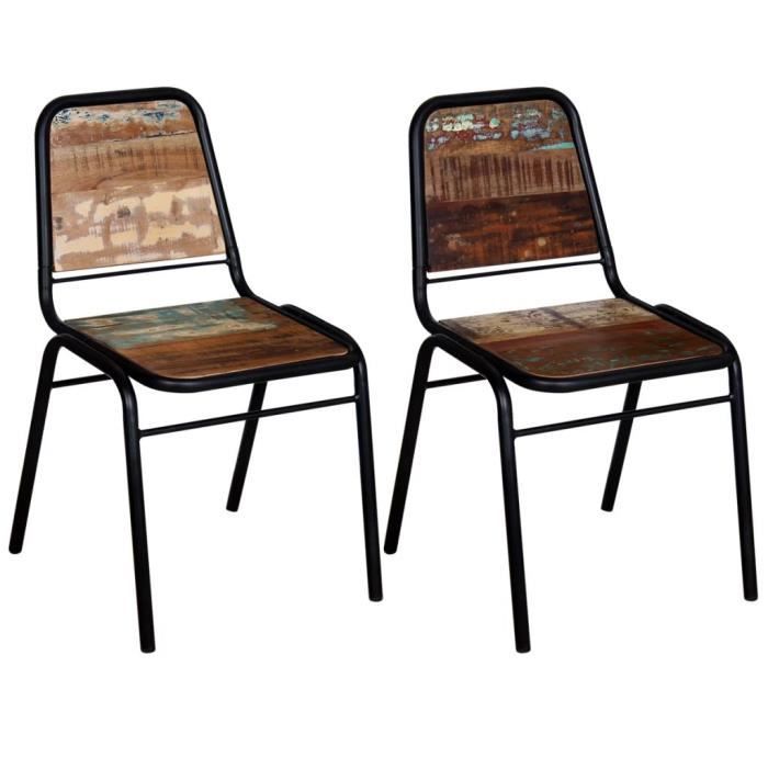 chaises de salle à manger en bois recyclé - vidaxl - lot de 2 - multicolore - vintage