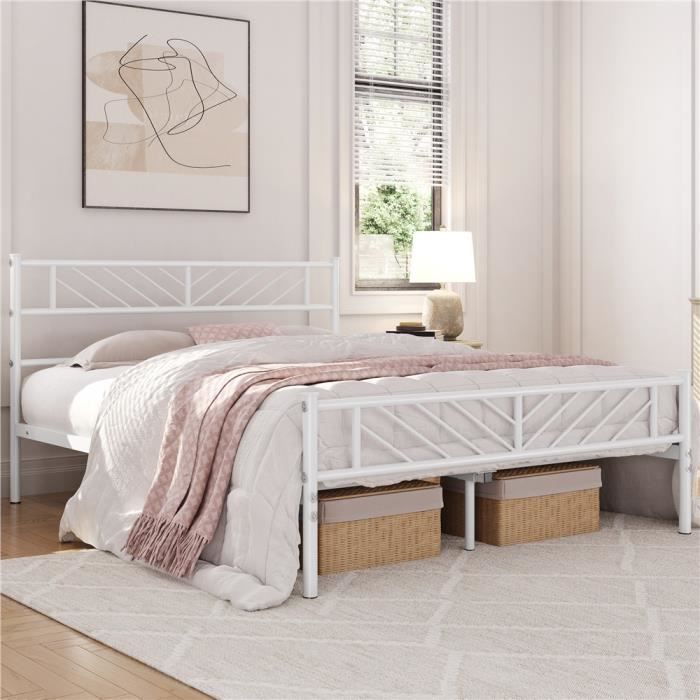 FurnitureR Structure De Lit Métal Blanc 90x190cm, Cadre Simple Et Solide Avec Sommier, Moderne Cercle Décoratif, Pour - Maison