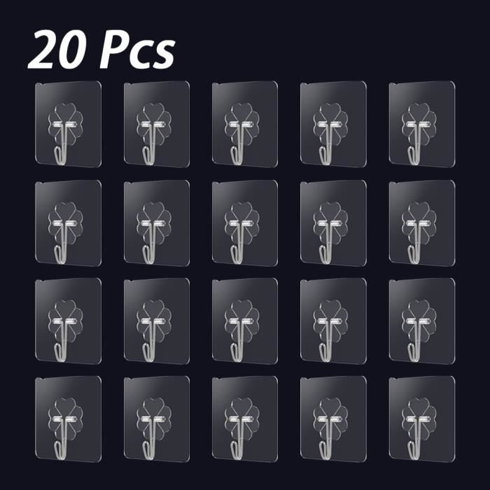 100 Crochets Autocollants Transparents - Adhésif Acrylique 2,2 X 3 Cm - Sans Perçage Pour Mur, Porte, Salle De Bain