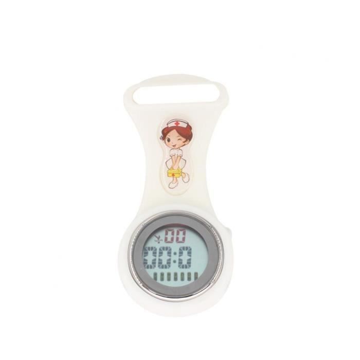 Montre Numérique à Pince Pour Infirmière/Médecin - Silicone, Acier, Chrono, Lumineuse, Rose, 9.8 Cm