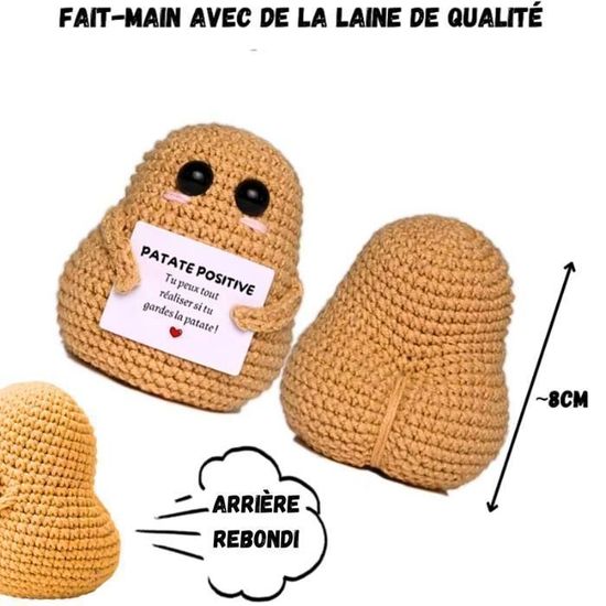 Peluche Patate De Soutien Émotionnel – Au Crochet En Laine – Avec Carte Positive – Déco Réconfortante – Cadeau Original