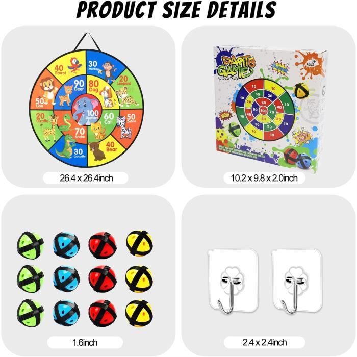 Jeu De Fléchettes Enfant – 12 Balles Adhésives Et 8 Fléchettes, De 3 à 12 Ans, Intérieur/extérieur