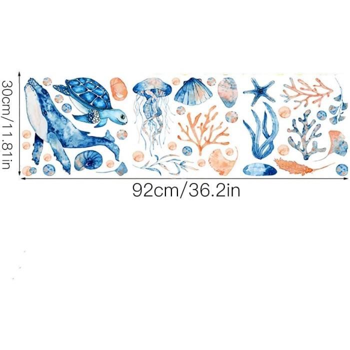 Stickers Muraux Thème Sous La Mer – Poissons, Requin, Tortue, Baleine, Corail – Décoration Chambre Enfant Bébé Salle De Bain