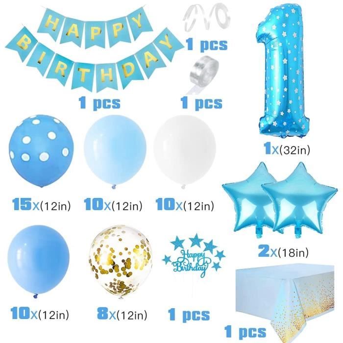 1 an Anniversaire Garcon 1 an Ballon Anniversaire Decoration Bleu, Bannière  joyeux Anniversaire Deco Bleu Ballon Géant Numéro 1, Nap