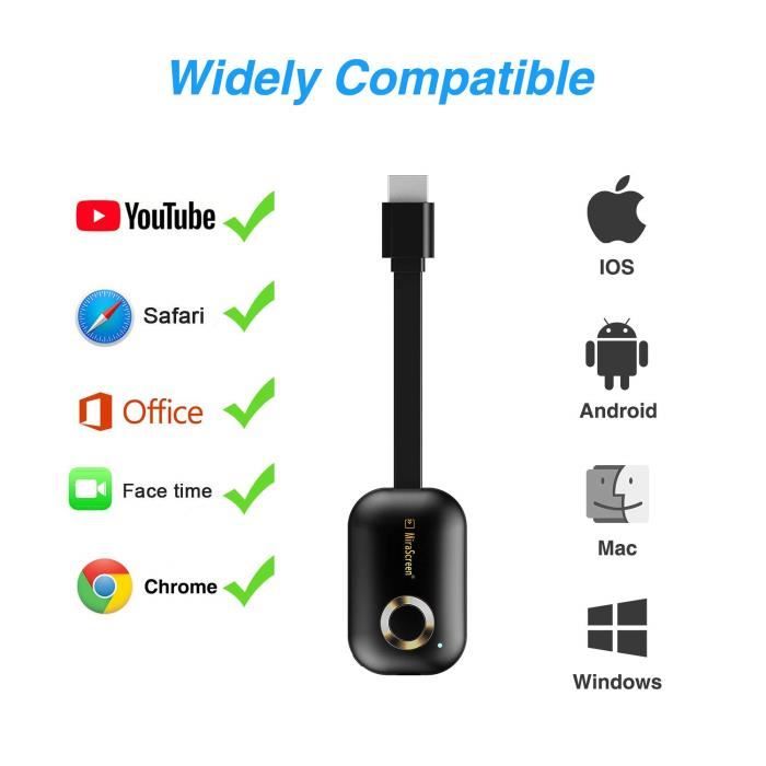 Dongle HDMI Sans Fil Mineup - Miracast 4K, Wi-Fi 2.4/5 GHz - Pour TV, Android, IOS, Windows, Projecteur