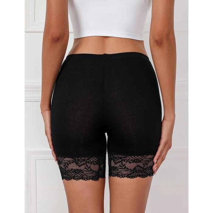CULOTTE SLIP SLIP Shorty Cycliste Femme Anti Frottement Dentelle Noire Confortable