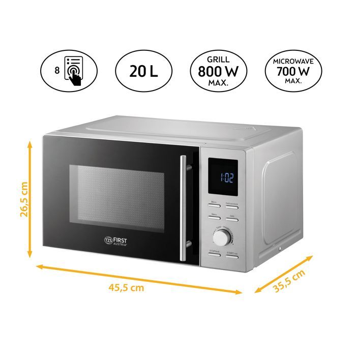 Micro-ondes 25 Litres Avec Grill - 900W + 1000W Grill - 6 Niveaux, 3 Modes Combinés - Blanc - Plateau 27 Cm - 11