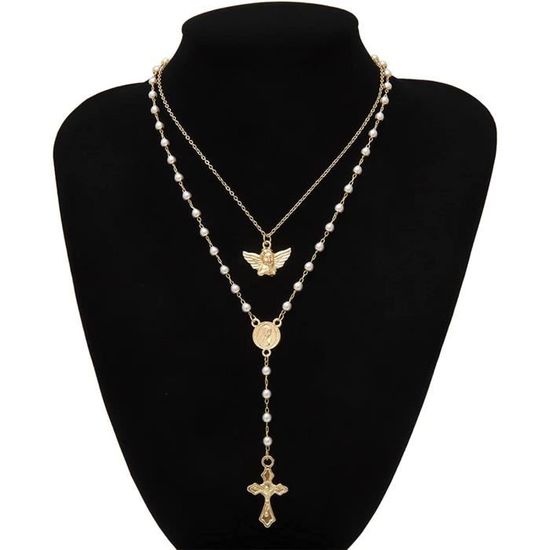 Rosaire Croix Et Mère Marie Breloque - Argent - Trio Perles Couleur - RN842RH - Neuf