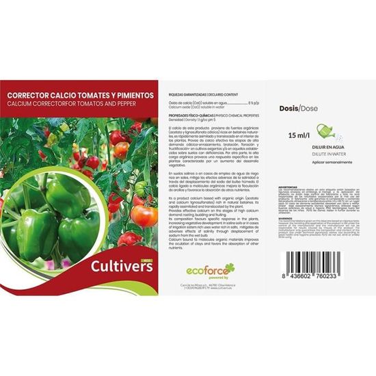 Engrais Calcium Liquide CULTIVERS 1L - Correcteur Carence Pour Tomates Et Poivrons - 100% Naturel Et Biologique