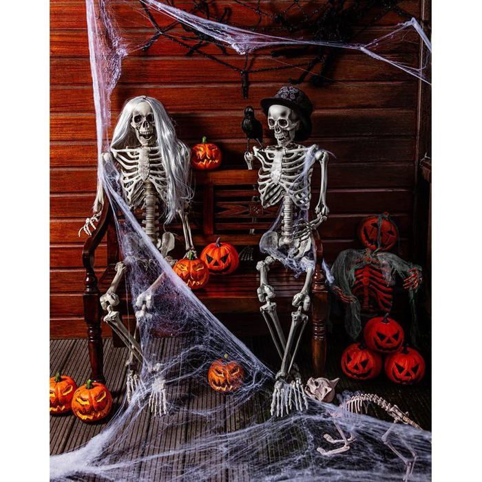 Squelette Halloween Articulé Taille Réelle 90 Cm - Décoration Effrayante En Plastique PP