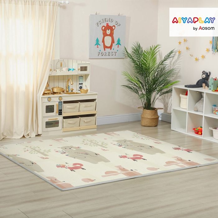 Tapis De Jeu Bébé Pliable AIYAPLAY – Réversible (trafic/diamants), 202x180 Cm, XPE 1 Cm