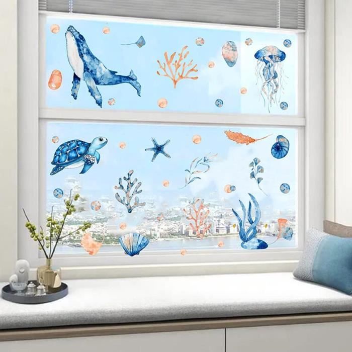 Tanlaby Stickers Muraux Sous La Mer Autocollants Muraux Créatures De L'océan Sticker Mural Dauphin Tortue Herbe De Mer Amovible Stickers Pour Enfant Chambre Le Salon Pépinière Décoration Murale