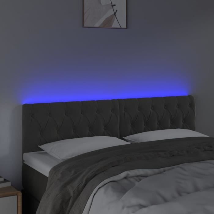 Tête de lit accessoire couchage chambre à coucher meuble à LED 160 par 7  par 78/88 tissu velours gris fonce - Cdiscount Maison