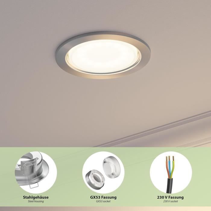 INEL GX53 Deckenleuchte Chrom – 90mm Mit LED 4W 420lm | Flachbau Für Niedrige Decken