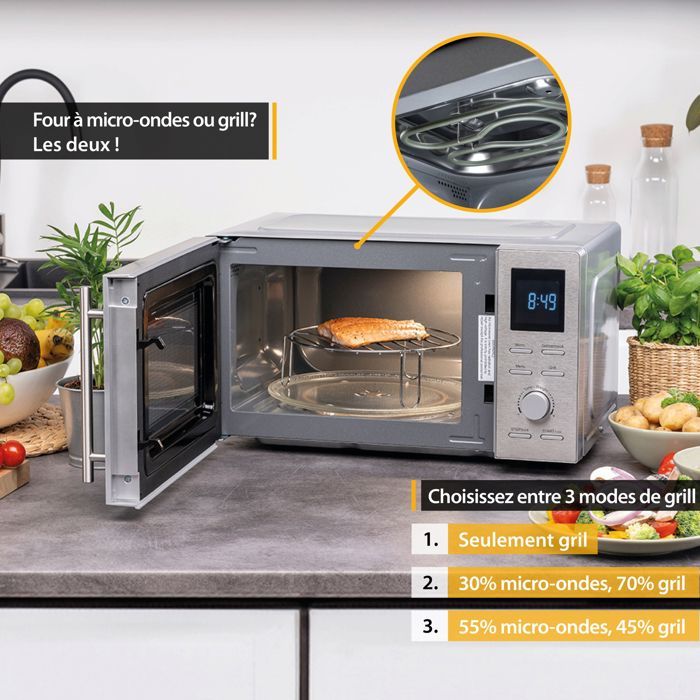 Chefvolution H5MG25STB Micro-ondes avec grill, 25 litres, 900 W - 1000 W, 6 niveaux de puissance Chefvolution H5MG25STB Micro-ondes avec grill, 25 litres, 900 W - 1000 W, 6 niveaux de puissance