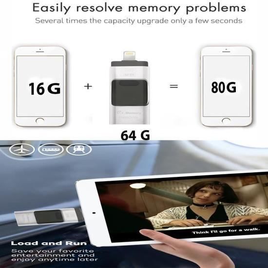 Clé USB Avizar Clé USB 64 Go OTG iPhone iPad Smartphone Tablette - Prise  Lightning / micro-USB