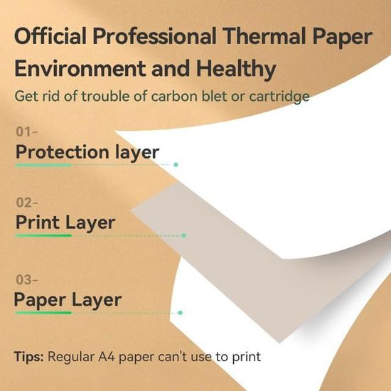 Papier thermique A4 à séchage rapide, compatible avec PeriPage A40